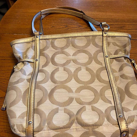 Coach Handbag-Gold &Tan Color - Picture 2 of 5